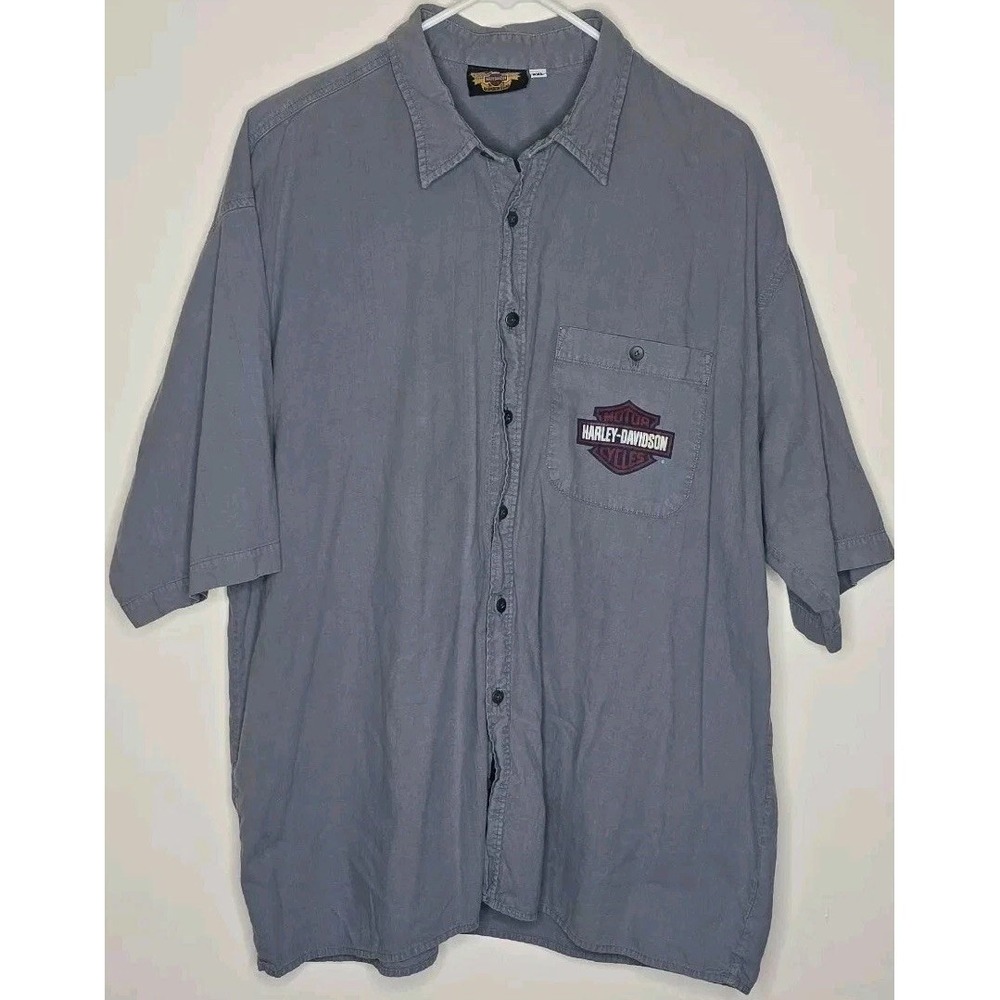 Harley Davidson Men's Work Shirt XXL Gray Button Up Bar And Shield Made In USA